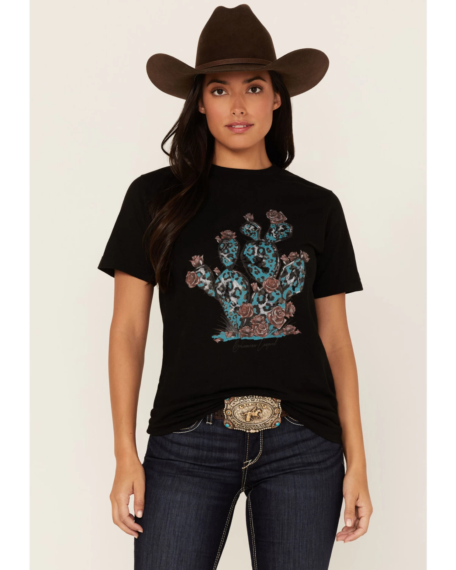 Bohemian Cowgirl Women's Leopard Print Cactus Graphic Tee 1 Bohemian Cowgirl Women's Leopard Print Cactus Graphic Tee