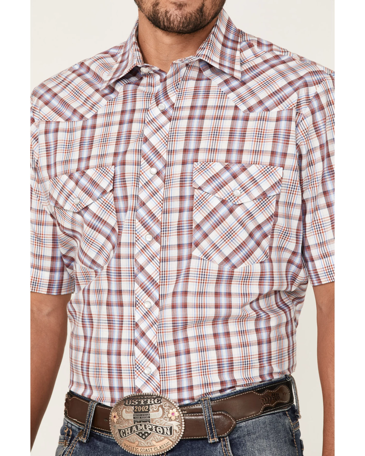 Roper Men's Classic Plaid Short Sleeve Pearl Snap Western Shirt 3 Roper Men's Classic Plaid Short Sleeve Pearl Snap Western Shirt - Image 3