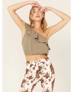 Jolt Women's One-Shoulder Ruffle Crop Top