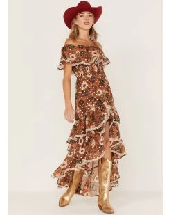 Shyanne Women's Floral Print Off-Shoulder Ruffle Maxi Dress