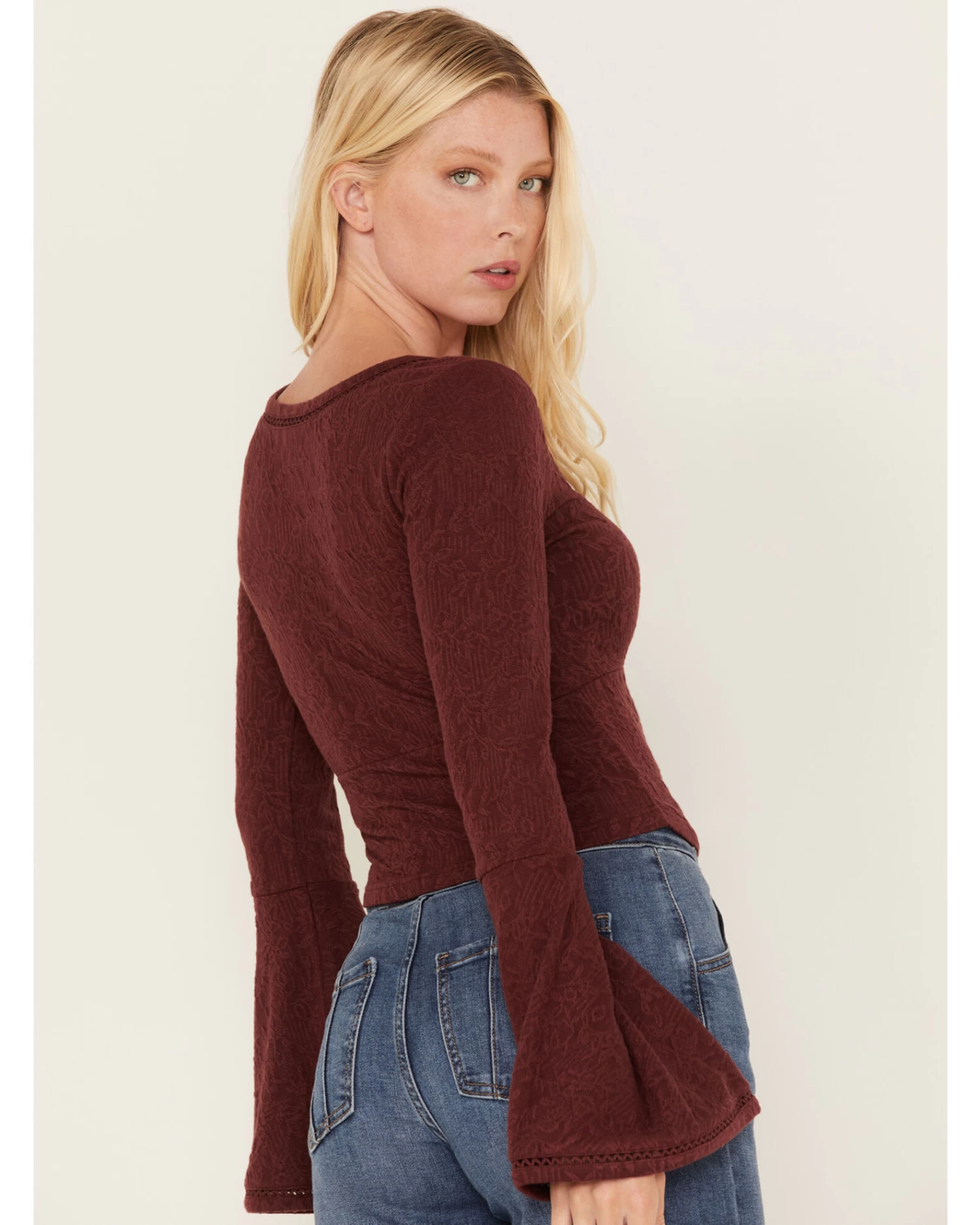 Shyanne Women's Deep V-Neck Bell Sleeve Crop Top 4 Shyanne Women's Deep V-Neck Bell Sleeve Crop Top - Image 4