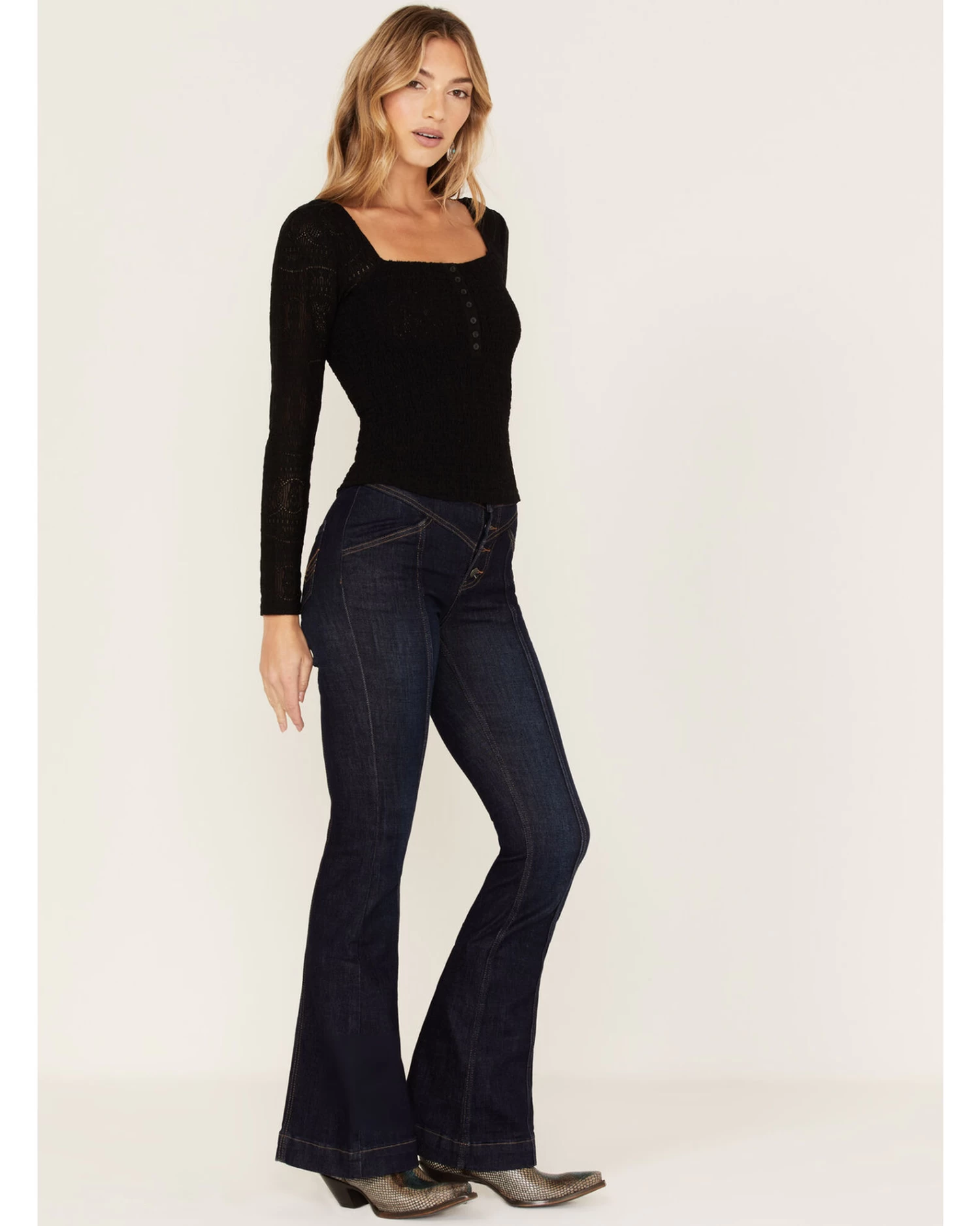 Idyllwind Women's Hillsboro Dark Wash High Rise Seamed Outlaw Flare Jeans 1 Idyllwind Women's Hillsboro Dark Wash High Rise Seamed Outlaw Flare Jeans