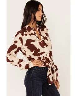Idyllwind Women's Cow Print Tie Front Long Sleeve Western Shirt 7 Idyllwind Women's Cow Print Tie Front Long Sleeve Western Shirt -Western Chic Shop 2000373634 110 P4