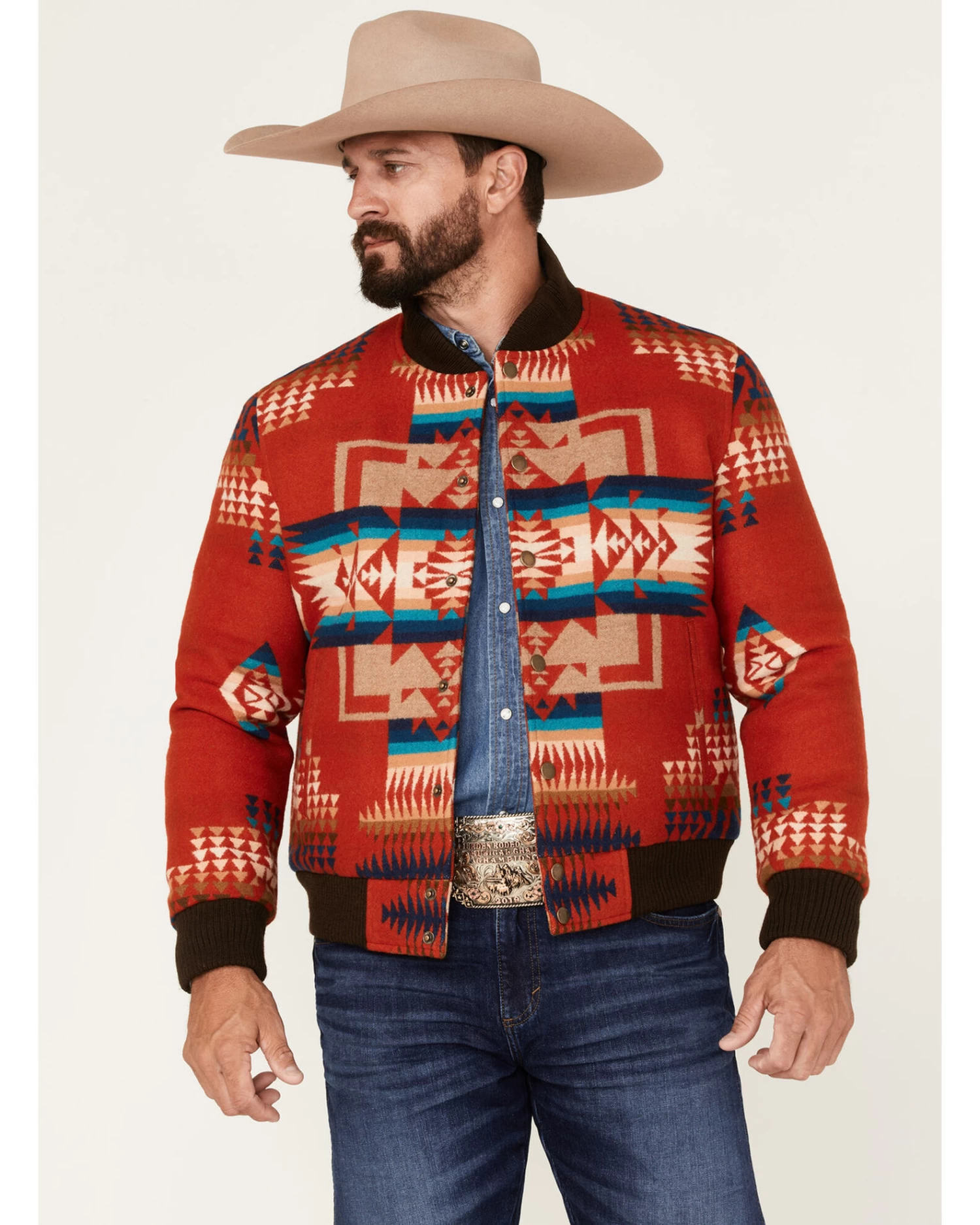 Pendleton Men's Gorge All-Over Print Quilted Snap Bomber Jacket 1 Pendleton Men's Gorge All-Over Print Quilted Snap Bomber Jacket