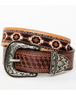 Cody James Men's Basketweave Billet With Southwestern Strap 3PC Buckle Belt