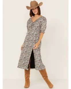 Beyond The Radar Women's Floral Print Split Leg Midi Dress