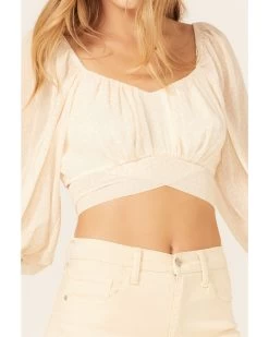 Beyond The Radar Women's Sheer Dot Puff Sleeve Crop Top 6 Beyond The Radar Women's Sheer Dot Puff Sleeve Crop Top -Western Chic Shop 2000376248 110 P3