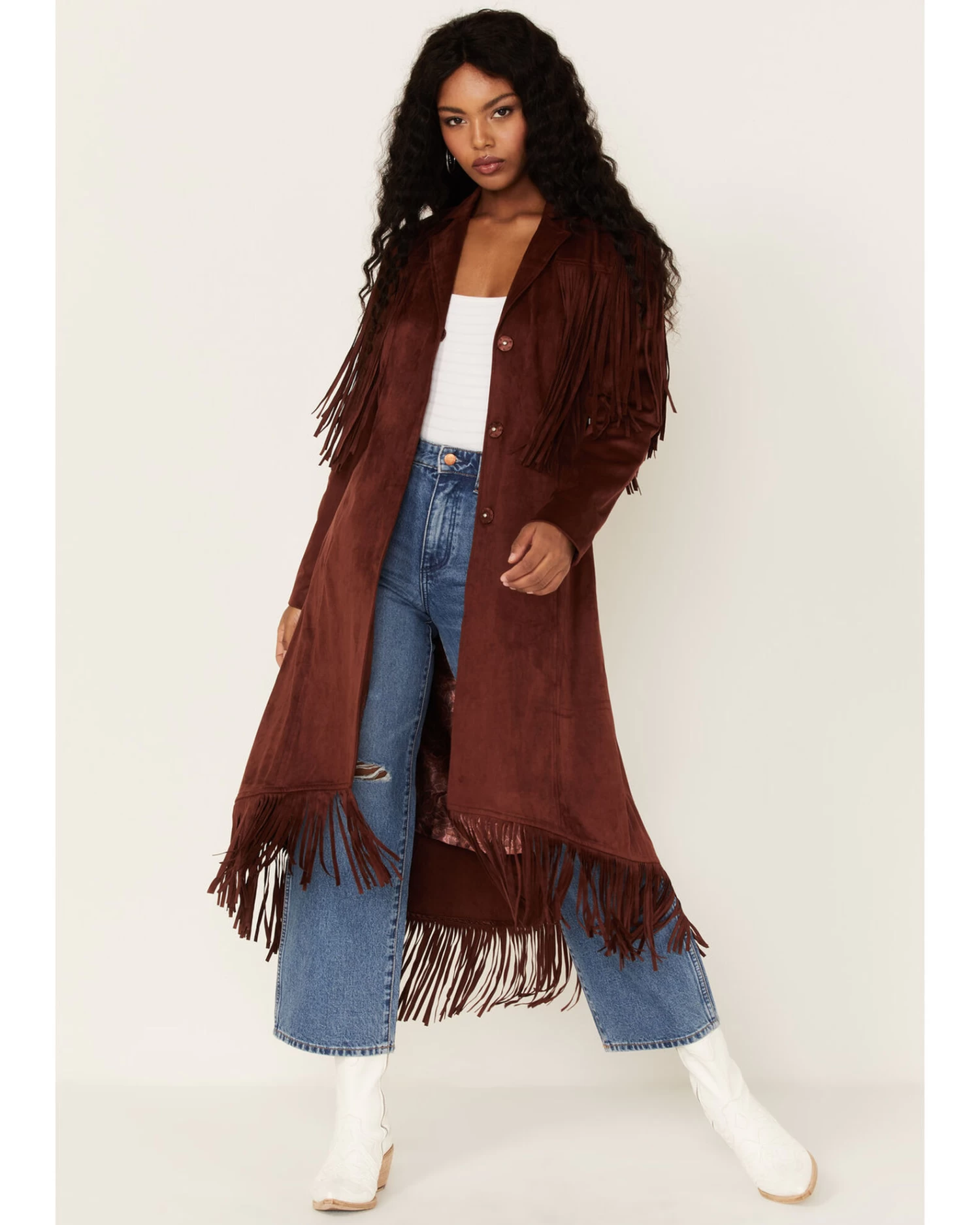 Shyanne Women's Fringe Faux Suede Trench Coat 1 Shyanne Women's Fringe Faux Suede Trench Coat