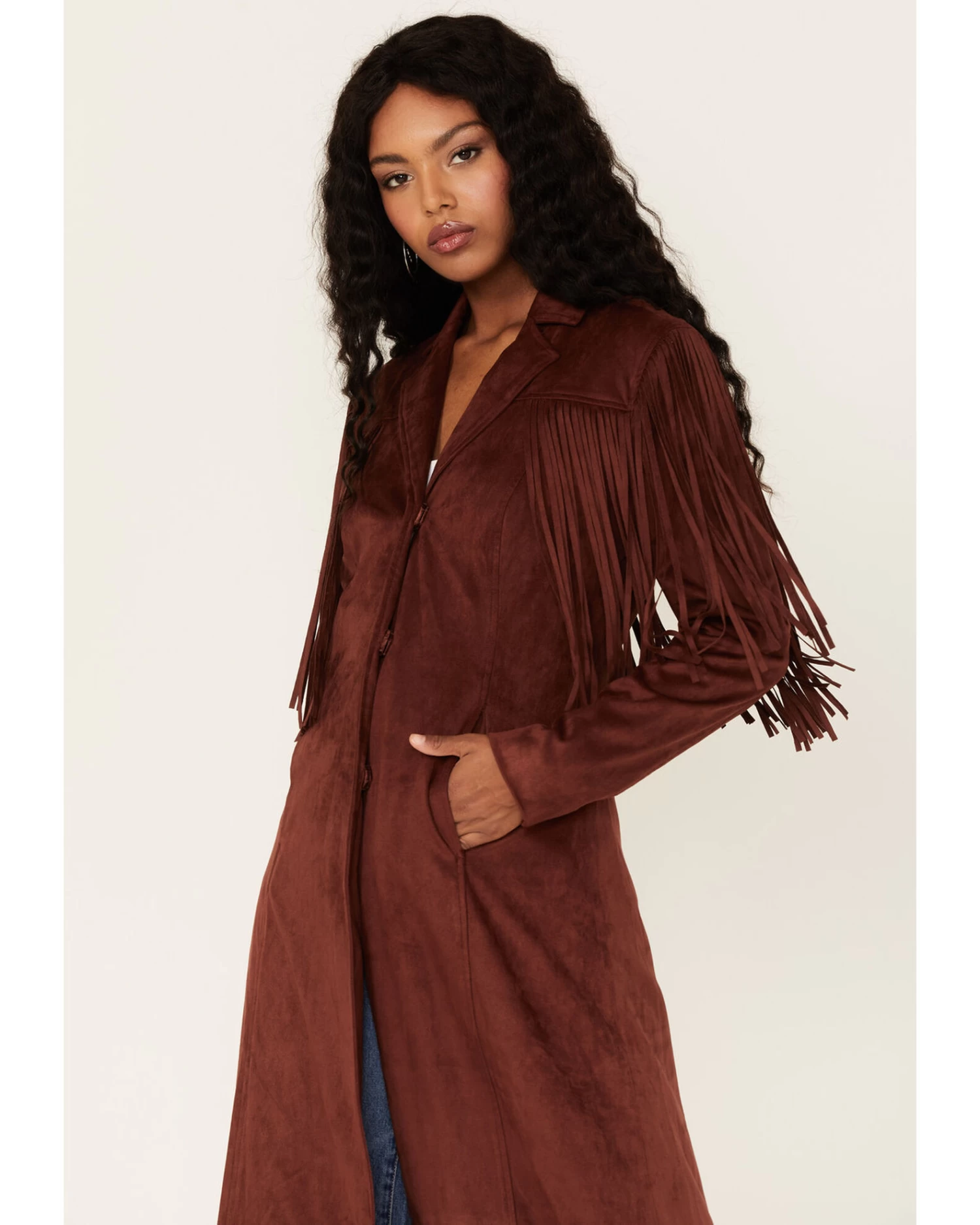 Shyanne Women's Fringe Faux Suede Trench Coat 2 Shyanne Women's Fringe Faux Suede Trench Coat - Image 2
