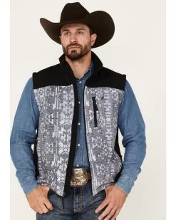 HOOey Men's Southwestern Color-Block Print Zip-Front Softshell Vest