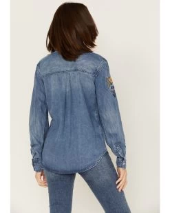 Stetson Women's Floral Embroidered Medium Wash Long Sleeve Button Down Shirt -Western Chic Shop 2000378244 400 P4