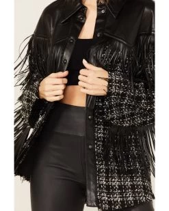 Boom Boom Jeans Women's Tweed & Fringe Faux Leather Western Jacket -Western Chic Shop 2000378487 001 P3