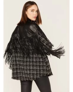 Boom Boom Jeans Women's Tweed & Fringe Faux Leather Western Jacket -Western Chic Shop 2000378487 001 P4