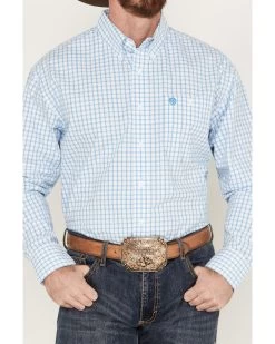 George Strait By Wrangler Men's Plaid Print Button Down Long Sleeve Western Shirt -Western Chic Shop 2000379950 450 P3