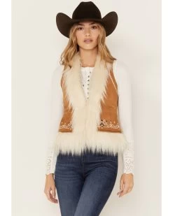 Shyanne Women's Fur Trim Embroidered Vest