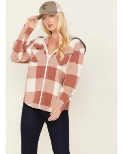 Cleo + Wolf Women's Buffalor Plaid Print Hooded Flannel Shirt