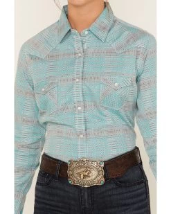 Rough Stock By Panhandle Women's Long Sleeve Pearl Snap Western Shirt -Western Chic Shop 2000381057 440 P3