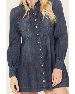 Shyanne Women's Medium Wash Long Sleeve Denim Shirt Dress -Western Chic Shop 2000381369 414 P3