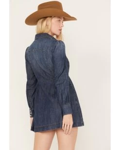 Shyanne Women's Medium Wash Long Sleeve Denim Shirt Dress -Western Chic Shop 2000381369 414 P4