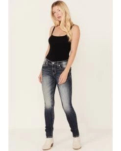 Miss Me Women's Dark Wash Mid Rise Embroidered Feather Skinny Jeans -Western Chic Shop 2000381760 400 P3