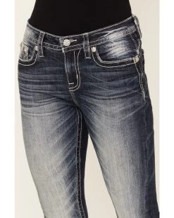 Miss Me Women's Dark Wash Mid Rise Embroidered Feather Skinny Jeans -Western Chic Shop 2000381760 400 P4