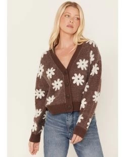 Beyond The Radar Women's Daisy Flower Print Knit Cardigan