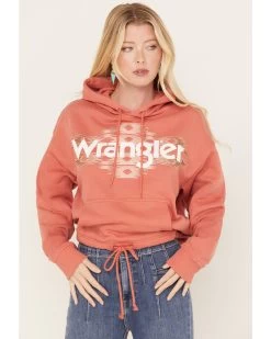 Wrangler Retro Women's Southwestern Print Logo Cropped Long Sleeve Hoodie