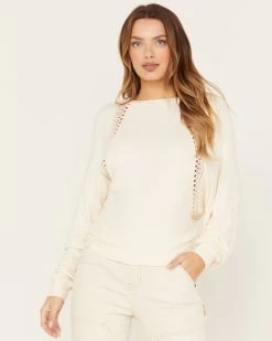 Shyanne Women's Dolman Sleeve With Crochet Lace Shirt