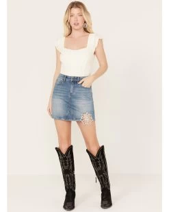Idyllwind Women's Baryywood High Rise Denim Rhinestone Skirt