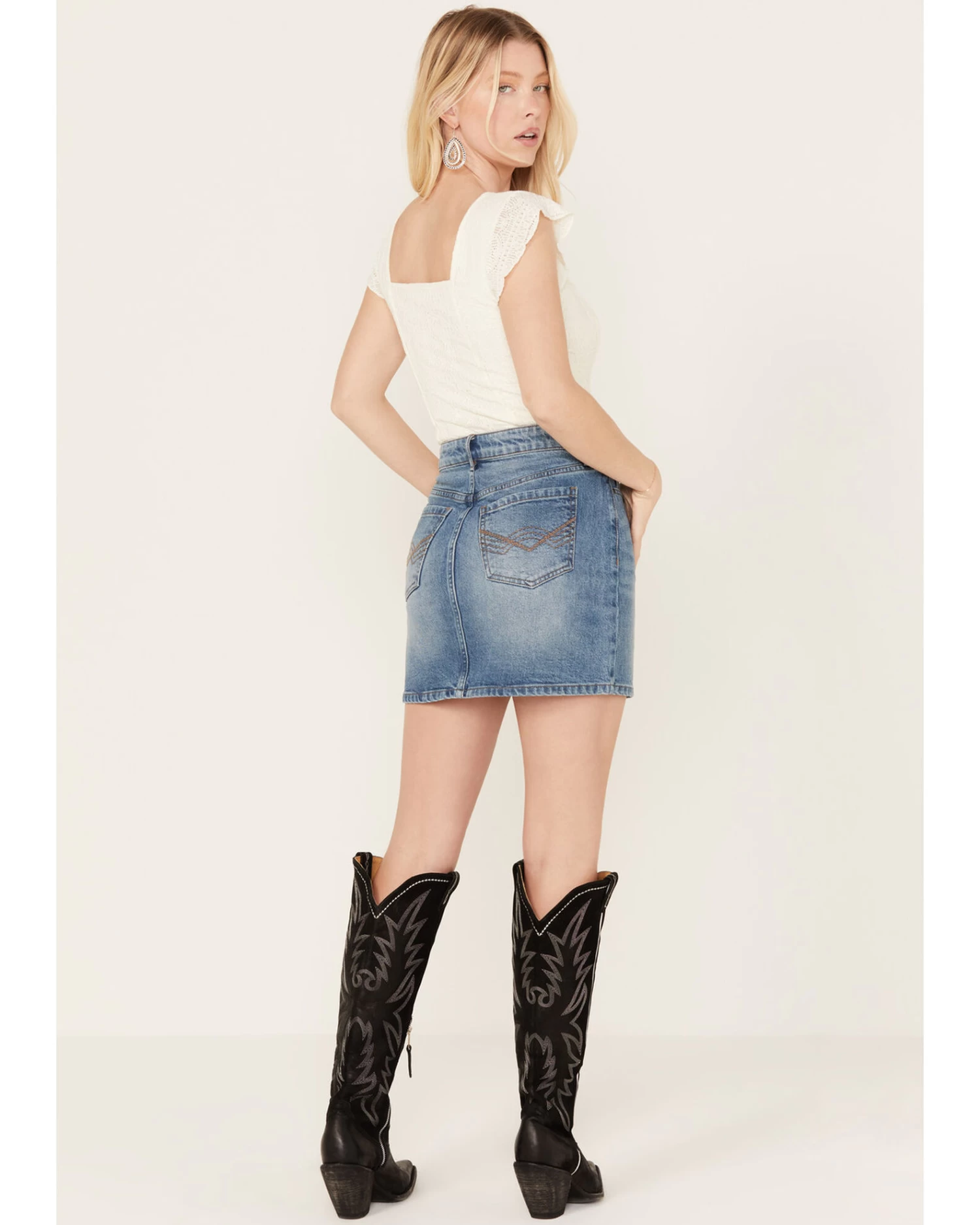 Idyllwind Women's Baryywood High Rise Denim Rhinestone Skirt 3 Idyllwind Women's Baryywood High Rise Denim Rhinestone Skirt - Image 3