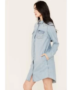 Wrangler Retro Women's Light Wash Denim Shirt Dress 6 Wrangler Retro Women's Light Wash Denim Shirt Dress -Western Chic Shop 2000384048 412 P3