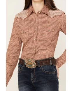 Rough Stock By Panhandle Women's Geo Print Long Sleeve Western Snap Shirt -Western Chic Shop 2000385000 220 P3