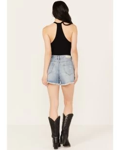 Rock & Roll Denim Women's Light Wash Mid Rise Chain Fringe Denim Shorts -Western Chic Shop 2000385101 412 P3