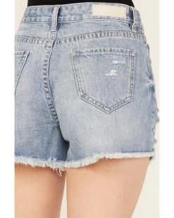 Rock & Roll Denim Women's Light Wash Mid Rise Chain Fringe Denim Shorts -Western Chic Shop 2000385101 412 P4