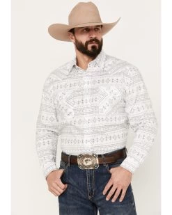 Rough Stock By Panhandle Men's Southwestern Print Long Sleeve Stretch Western Snap Shirt