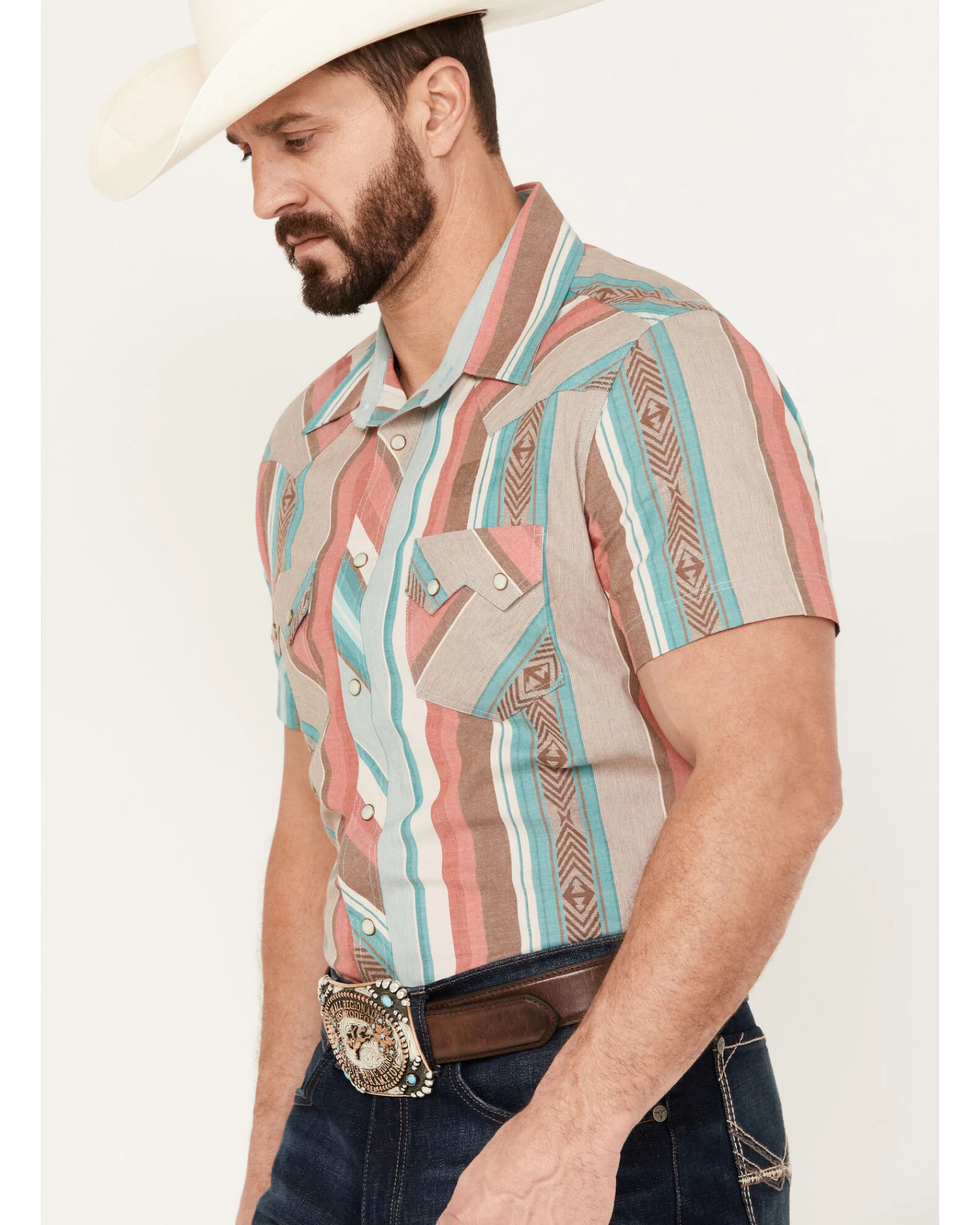 Rock & Roll Denim Men's Serape Striped Short Sleeve Western Snap Shirt 2 Rock & Roll Denim Men's Serape Striped Short Sleeve Western Snap Shirt - Image 2