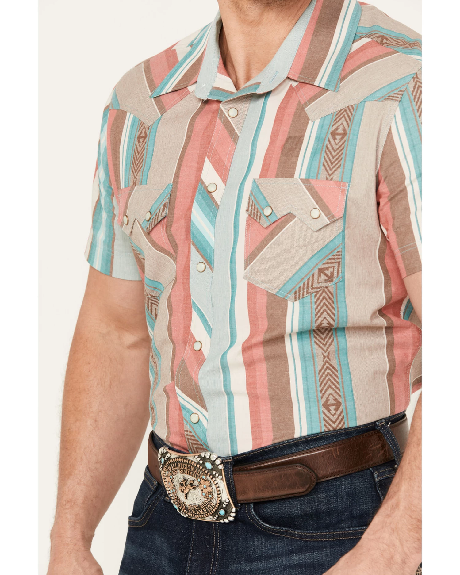 Rock & Roll Denim Men's Serape Striped Short Sleeve Western Snap Shirt 3 Rock & Roll Denim Men's Serape Striped Short Sleeve Western Snap Shirt - Image 3