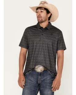 Rock & Roll Denim Men's Medallion Print Short Sleeve Polo Shirt