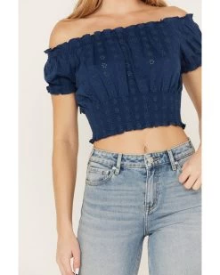 Cleo + Wolf Women's Knit Eyelet Smocked Crop Top -Western Chic Shop 2000386297 410 P3