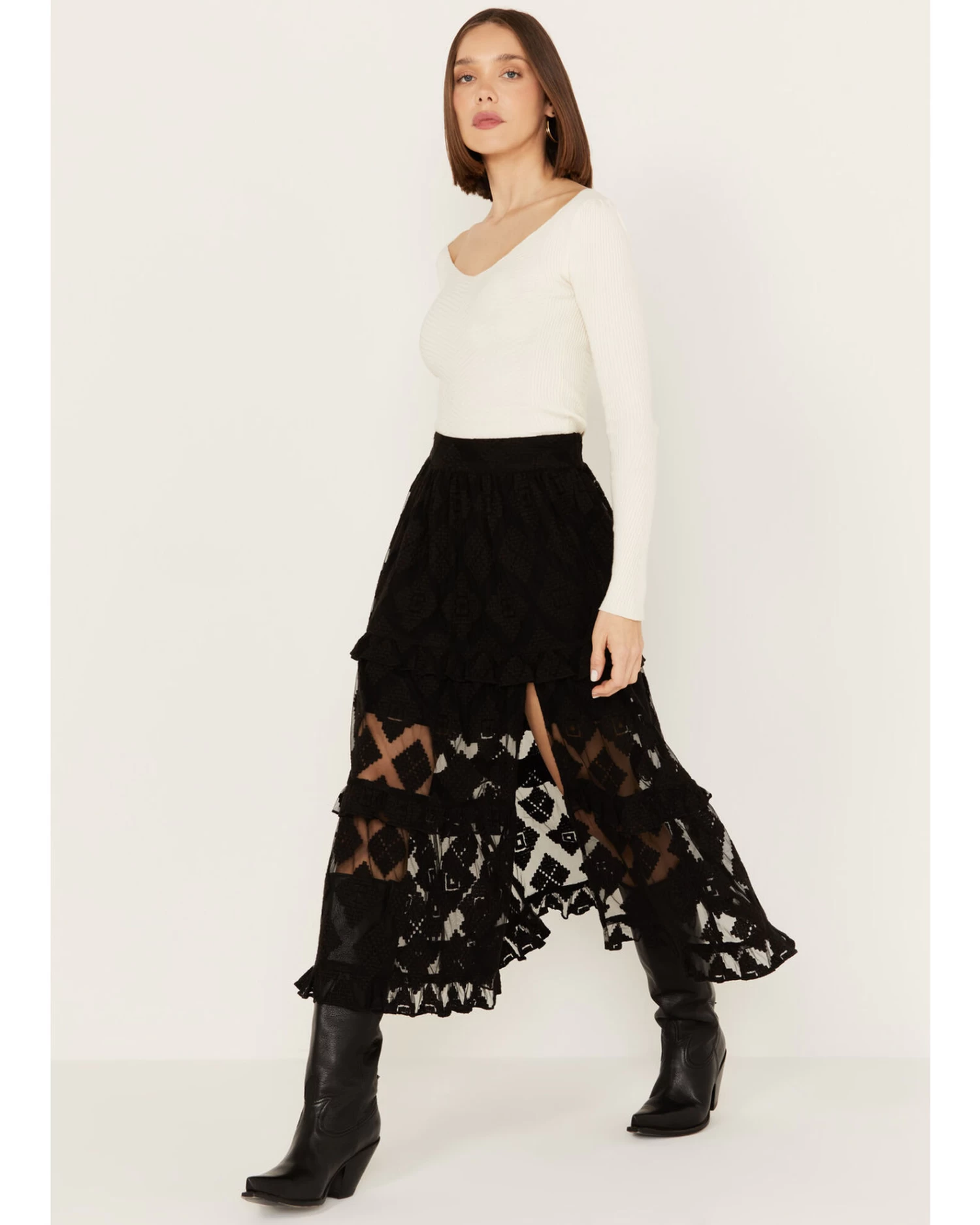 Shyanne Women's Diamond Embroidered Mesh Skirt 2 Shyanne Women's Diamond Embroidered Mesh Skirt - Image 2