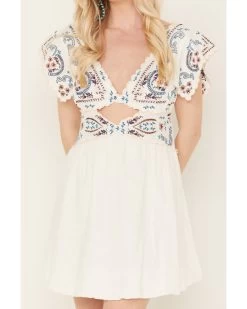 Free People Women's Rambling Roads Mini Short Sleeve Embroidered Dress -Western Chic Shop 2000388007 100 P3