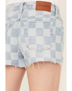 Lucky Brand Women's Light Wash Speedway Checkered Mid Rise Distressed Shorts -Western Chic Shop 2000388111 412 P4