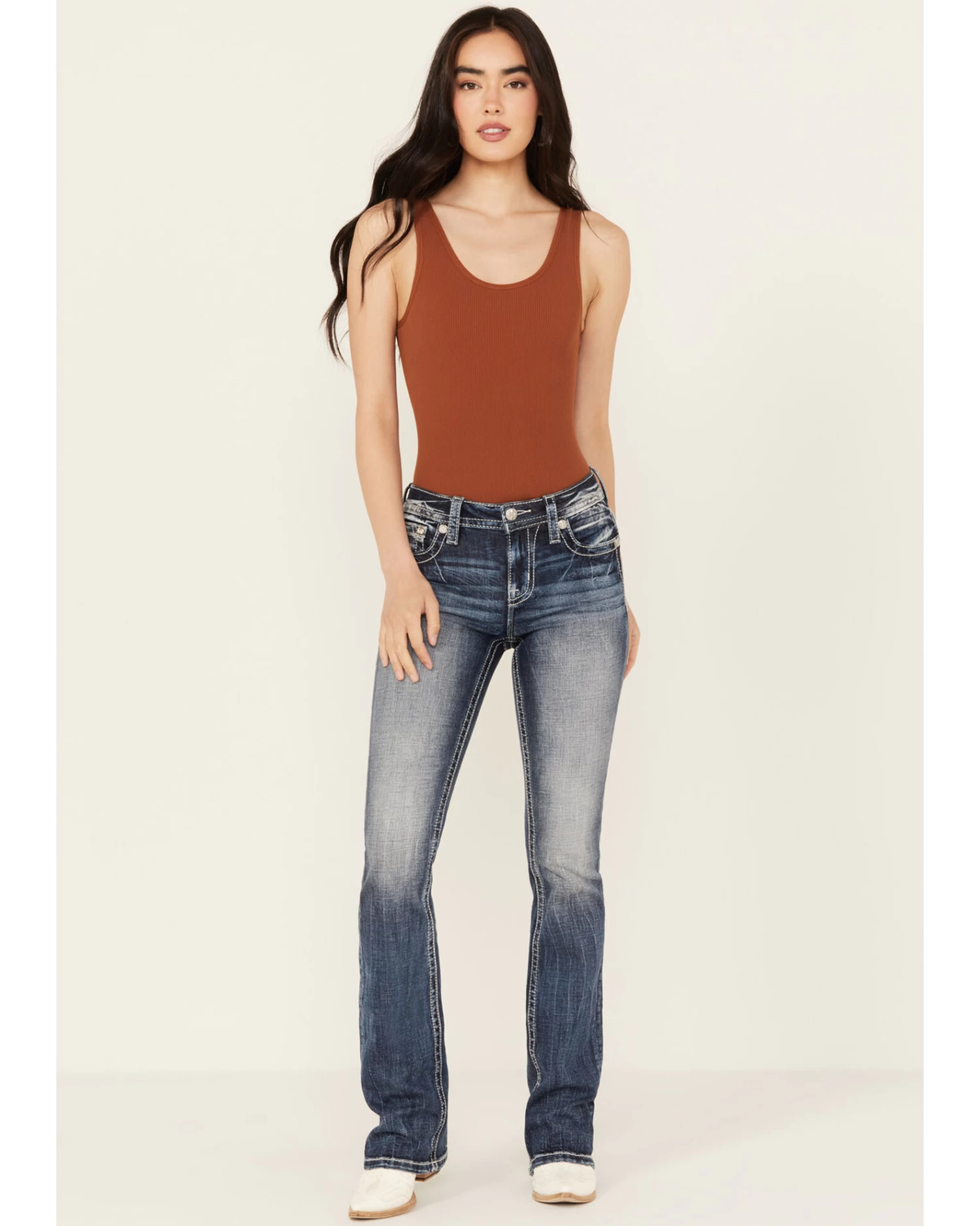 Miss Me Women's Dark Wash Mid Rise Double Horseshoe Stretch Bootcut Jeans 3 Miss Me Women's Dark Wash Mid Rise Double Horseshoe Stretch Bootcut Jeans - Image 3