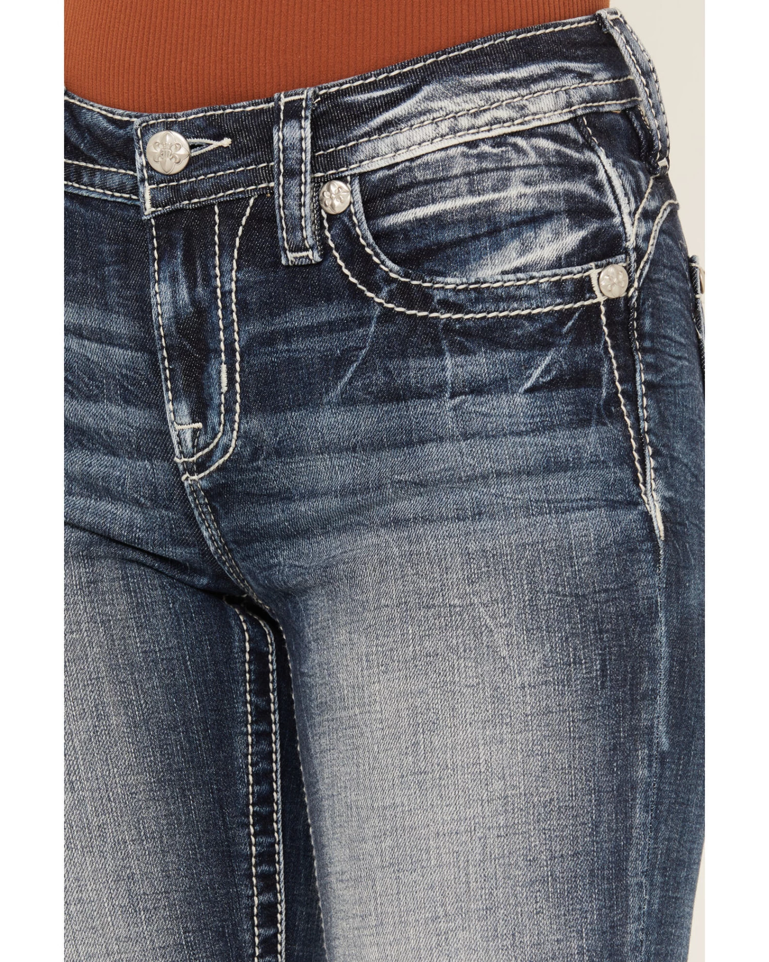 Miss Me Women's Dark Wash Mid Rise Double Horseshoe Stretch Bootcut Jeans 4 Miss Me Women's Dark Wash Mid Rise Double Horseshoe Stretch Bootcut Jeans - Image 4