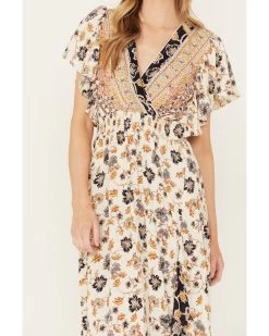 Angie Women's Flutter Sleeve Floral Border Print Dress -Western Chic Shop 2000391056 900 P3