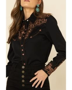 Scully Women's Floral Embroidered Long Sleeve Western Shirt -Western Chic Shop 658137 89 P3